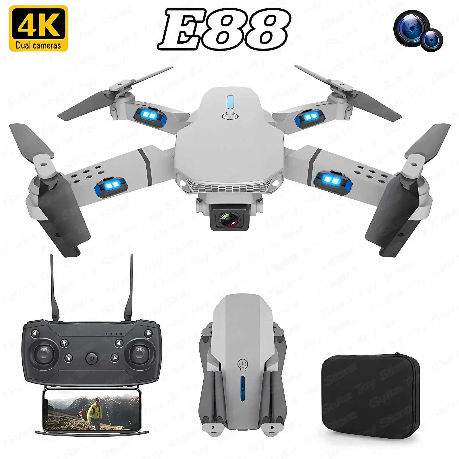 Drone Ae Rc - 折りたたみ式クワッドコプター,e88プロ広角fpv,wifi,hd,4k,1080p,カメラ,高さ保持,rc,ヘリコプターのおもちゃ,男の子へのクリスマスプレゼント